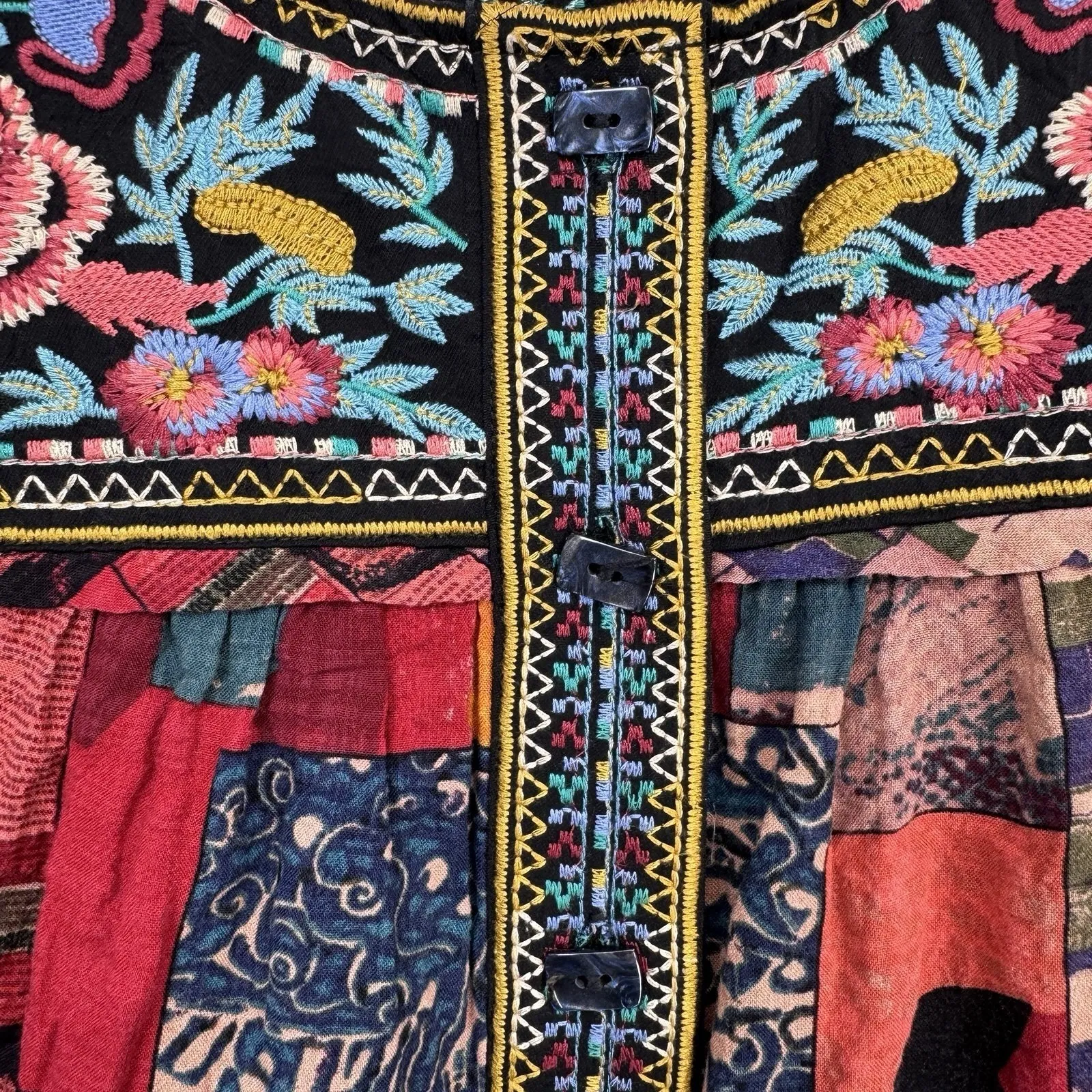 Calessa Top Womens PL Black Animal Print Floral Embroidered Boho Polyester Size undefined - Image 4