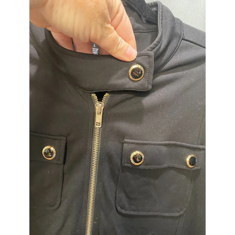 Peck & Peck Basic Jacket Women's Large Black Long Sleeve Full Zip Rayon A01 - Image 4