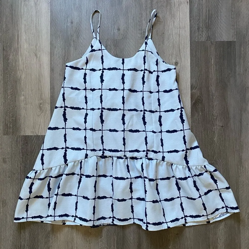 J.O.A Babydoll Ruffle Dress Corset Lace Up Back Medium Blue - Image 2