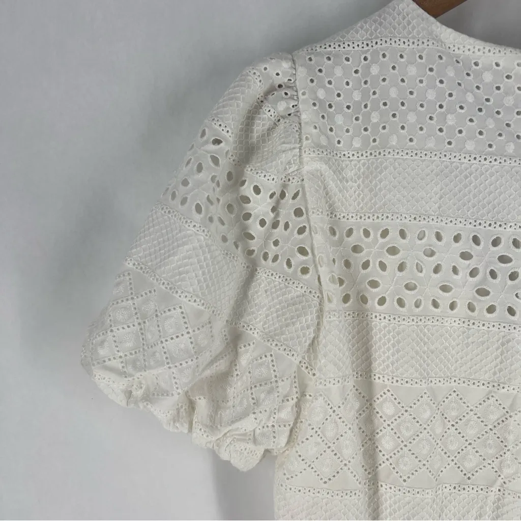 Alice + Olivia Eyelet Lace Romper Wrap Puff Sleeve White Exposed Zipper Size‎ 6 - Image 9