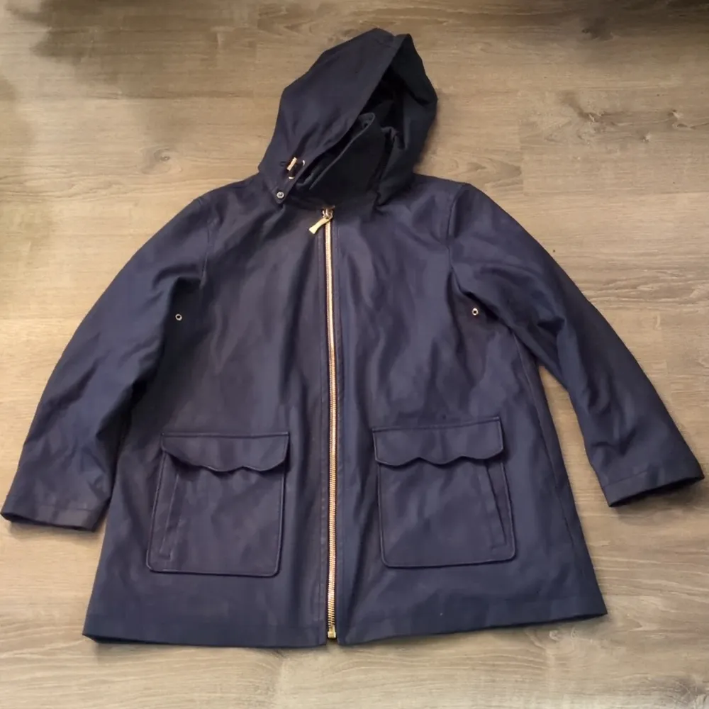 Kate Spade New York Navy Scalloped Rain/Trench Coat Size Large - Image 2