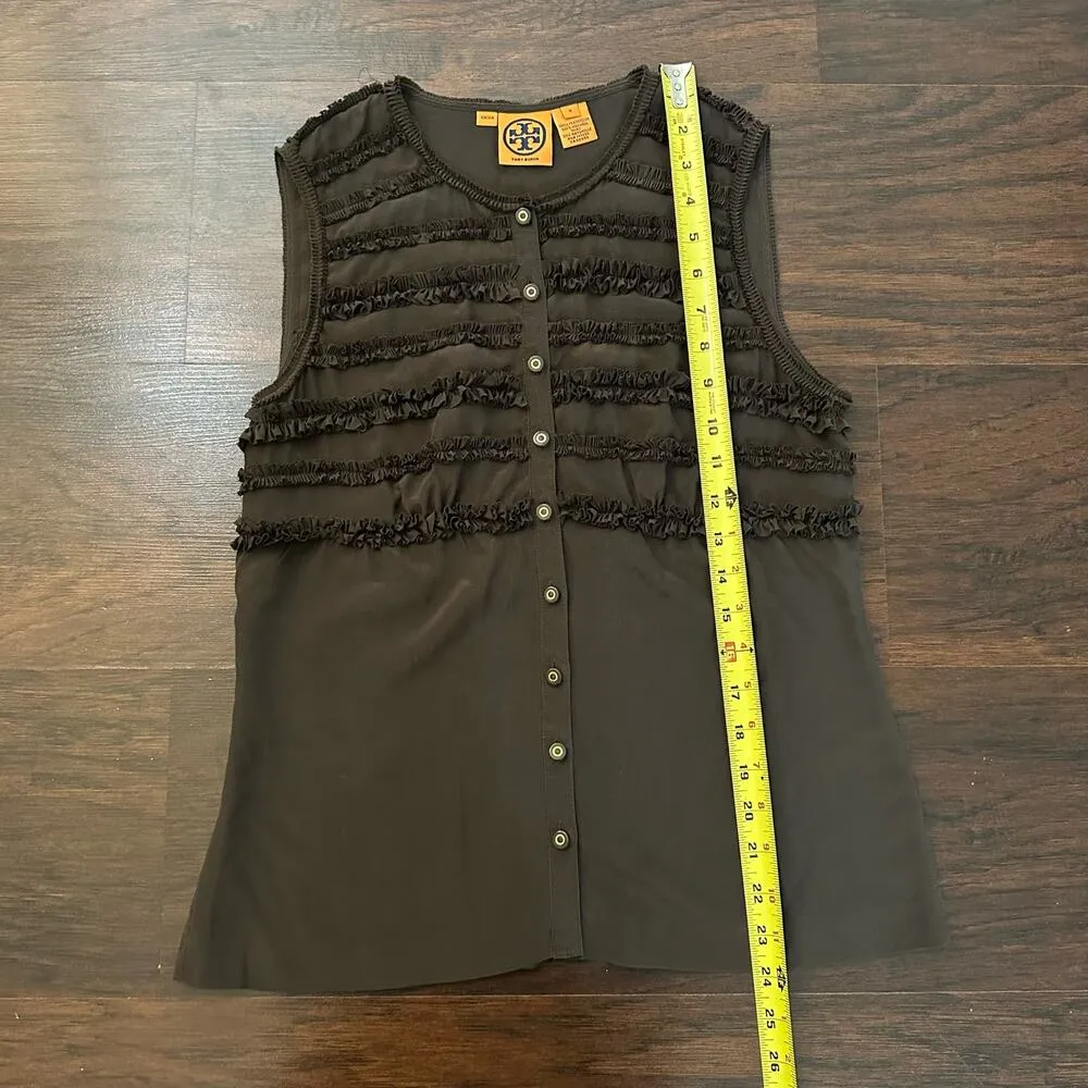 Tory Burch brown button-down sleeveless silk top size 6 - Image 8