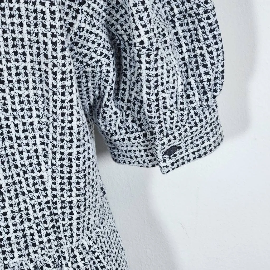 LOFT Black and White Babydoll Dress Size Medium Textured Scoop Neck Swing Dress - Image 8