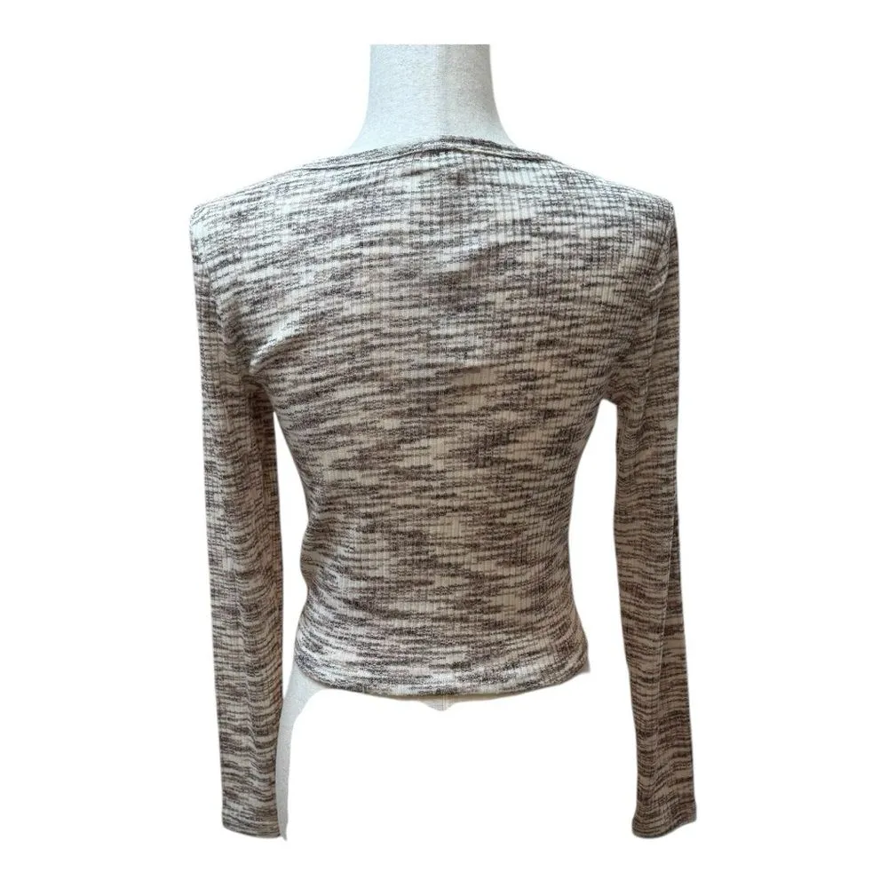 NWT Long Sleeve Keyhole Top with Drawstring Front, Neutral Tones, Casual - Image 3