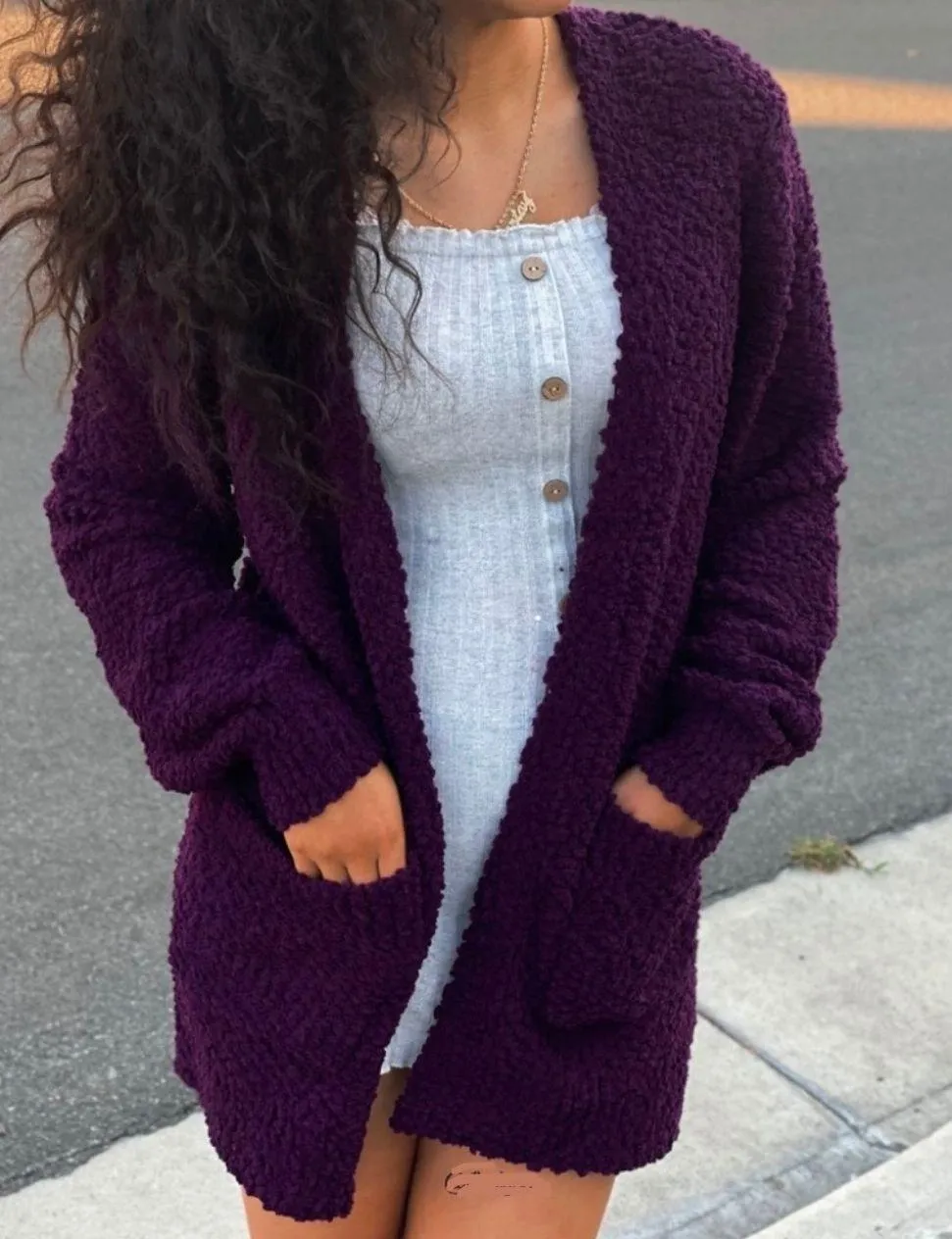 Plum Popcorn Texture Cardigan - Image 3