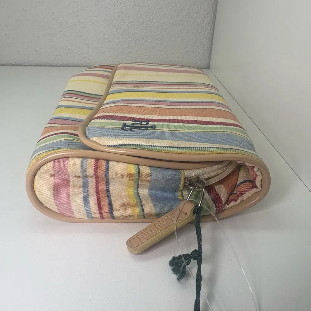 Vintage Ralph Lauren Stripped Cosmetic Makeup Bag w/ Mirror Zipper - Image 3