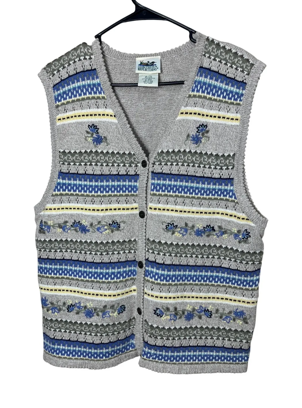 Vintage Northern Reflections Floral Knit Vest XL Sweater Button Up Top - Image 1