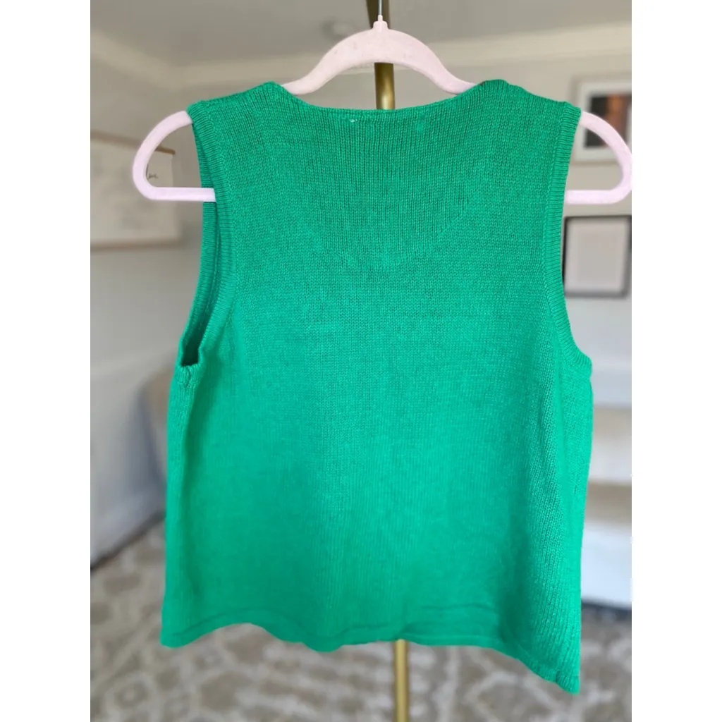 Kim Rogers Santa Christmas Vest Knit Holiday Festive Green Embellished Parisian - Image 3