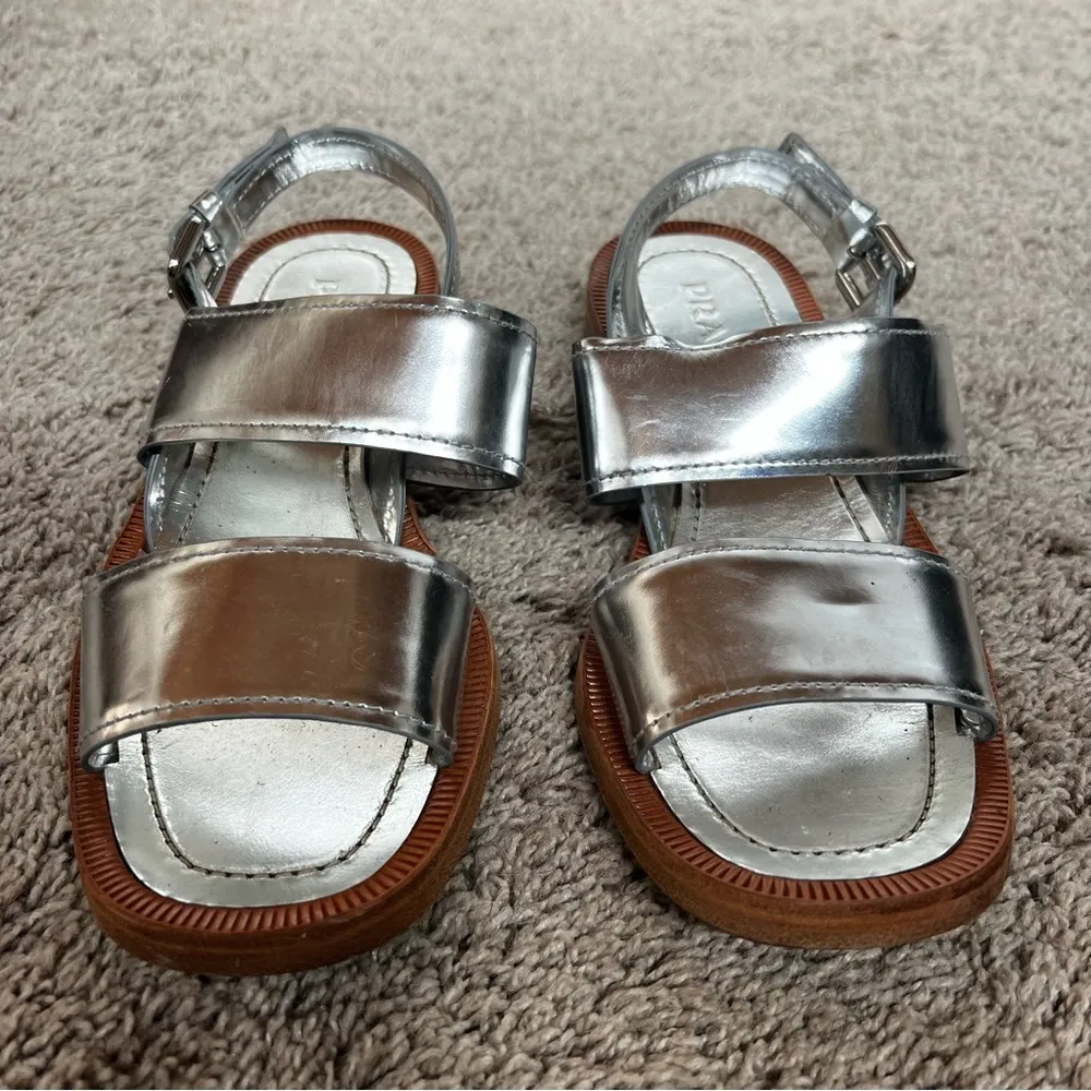 PRADA silver patent leather double banded metallic sandals sz 7 - Image 6