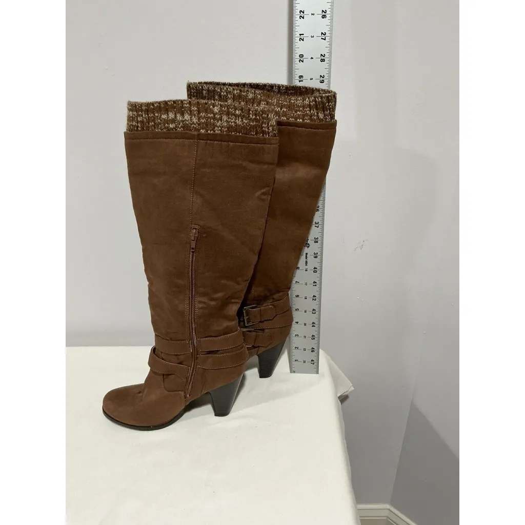 Woman’s Just Fab Waynoka Wide Brown Faux Suede Stacked Winter Boots Size 8w Otk - Image 10