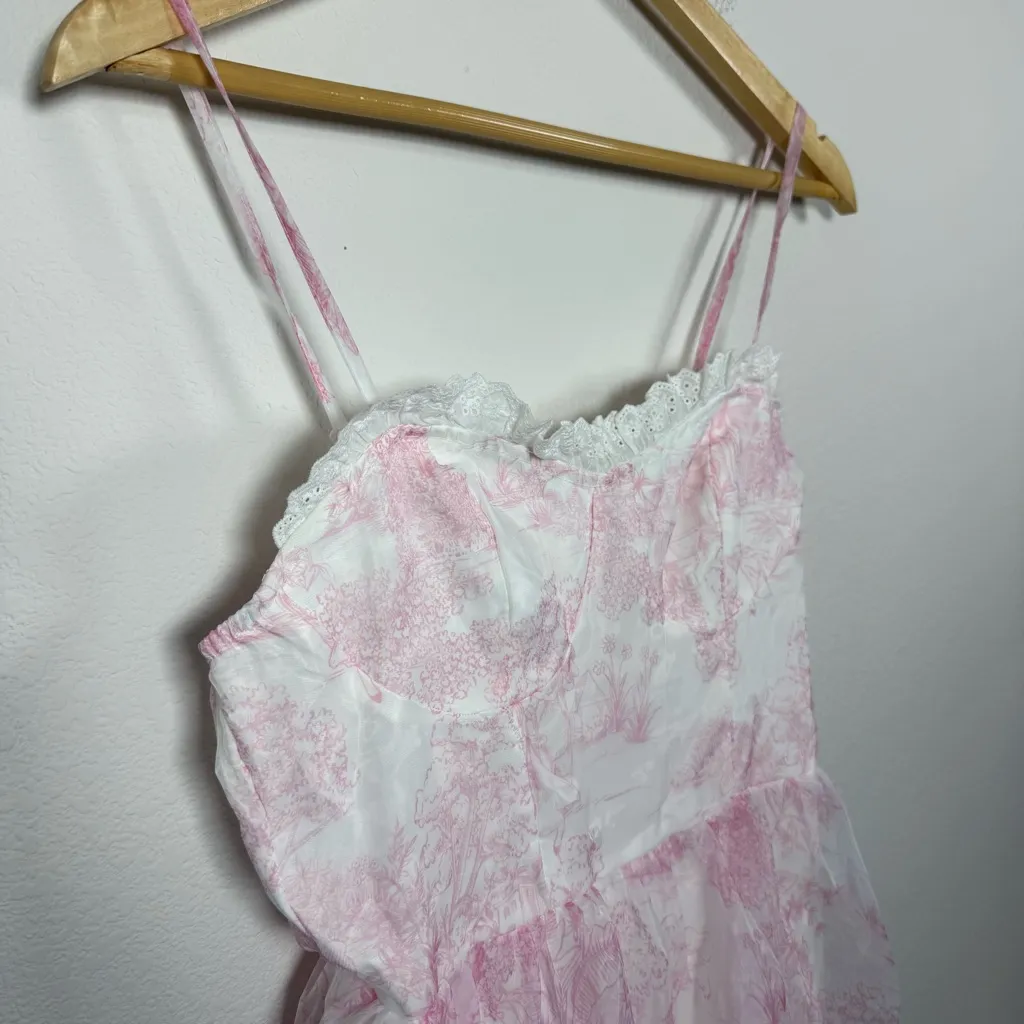 NWT Shein Mod Milkmaid Bustier Floral Chiffon Midi Dress White/Pink XS Pink - Image 5