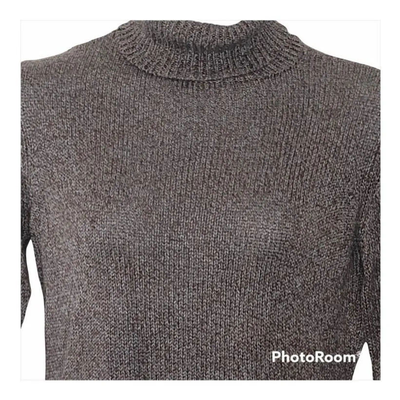 Corbin Collection 100% Silk Turtleneck Sweater Medium Brown Blue Luxury - Image 6