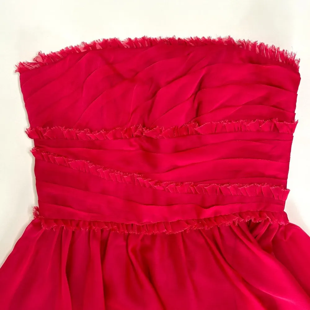 ML Monique Lhuillier Strapless Bridesmaid Dress in Raspberry Pink Chiffon Size 4 - Image 3