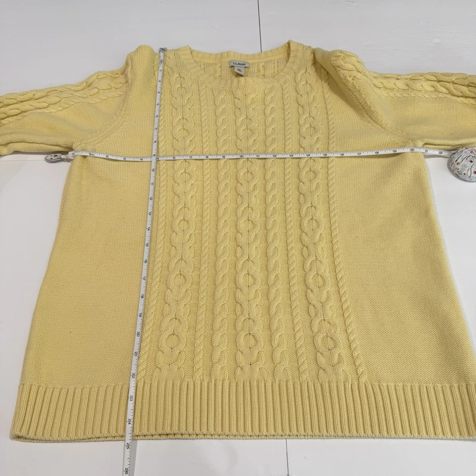 LL Bean Yellow Double L Mixed Cable Crew Neck Pullover Sweater Size XL - Image 8