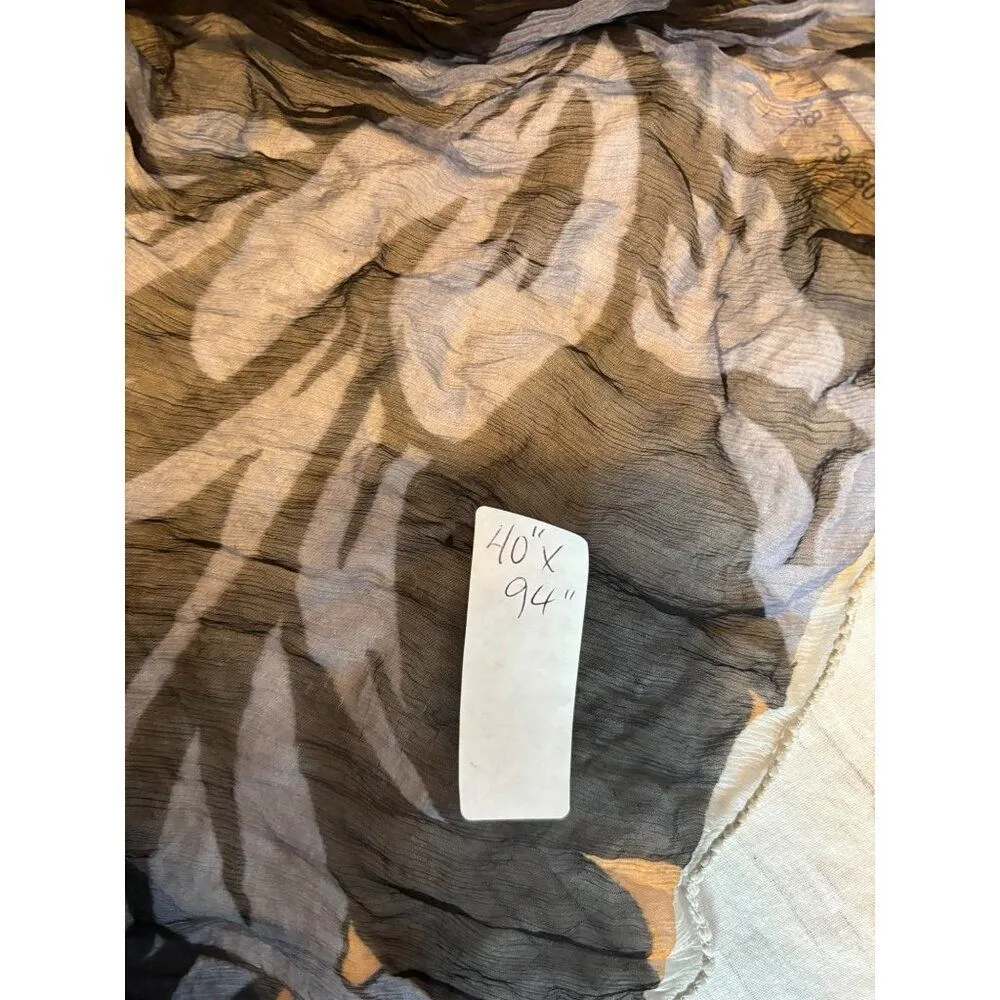 Vintage 40"x94" Black & Orange Leaf Patterned Sheer Crinkle Scarf - Image 3