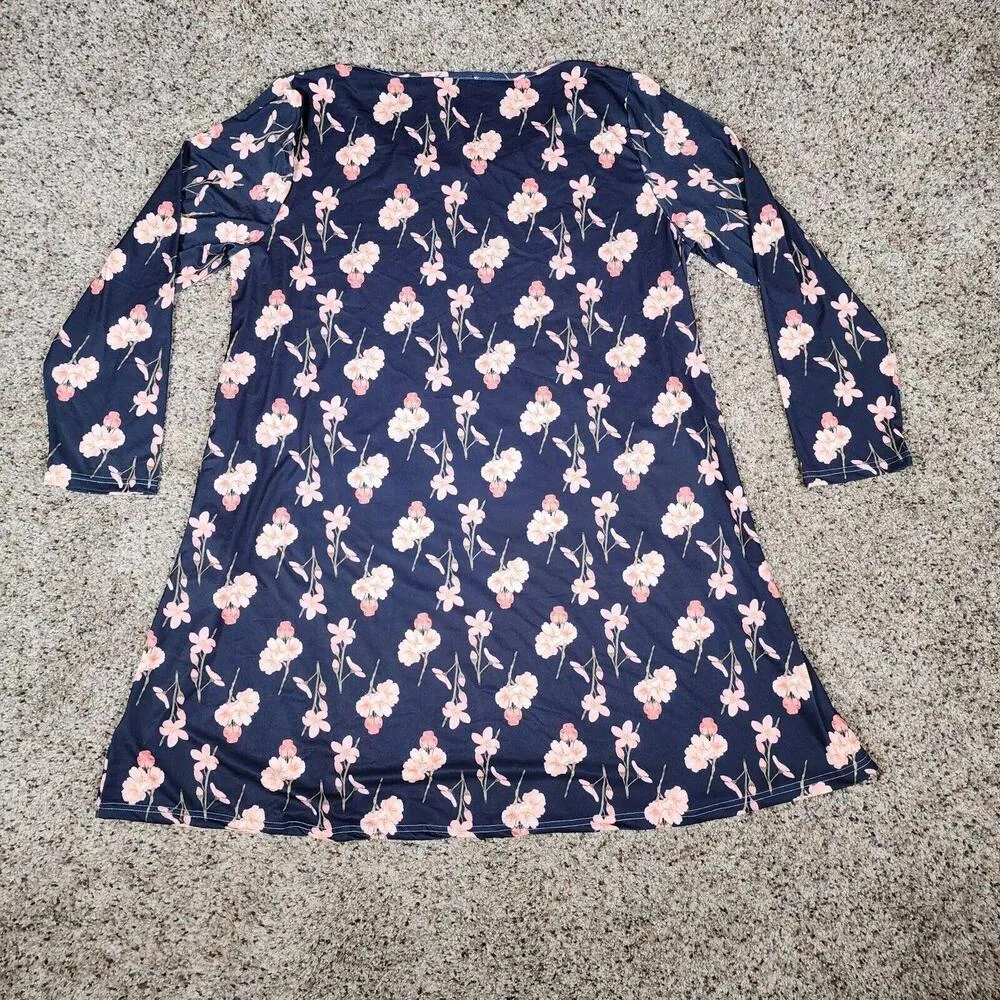 NWT Beyond This Plane Womens Plus Size 3XL Blue Pink Floral Top Long Sleeve - Image 2