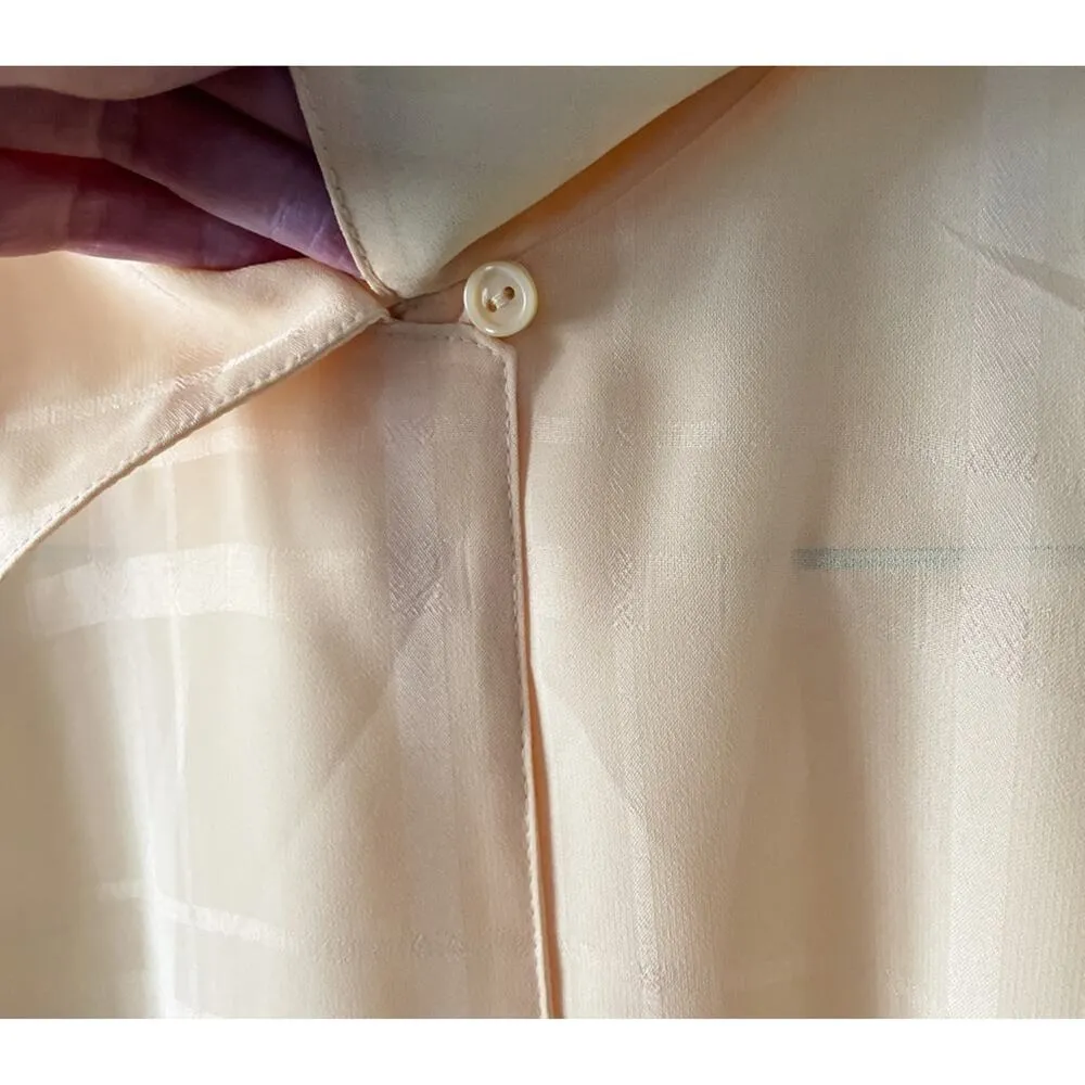 Vintage sheer windowpane plaid check oversized/tall button down blouse size XL Yellow - Image 5