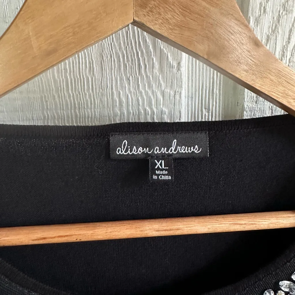 Alison Andrews Neutral  Black Jeweled Top XL Business Casual Work Office - Image 2