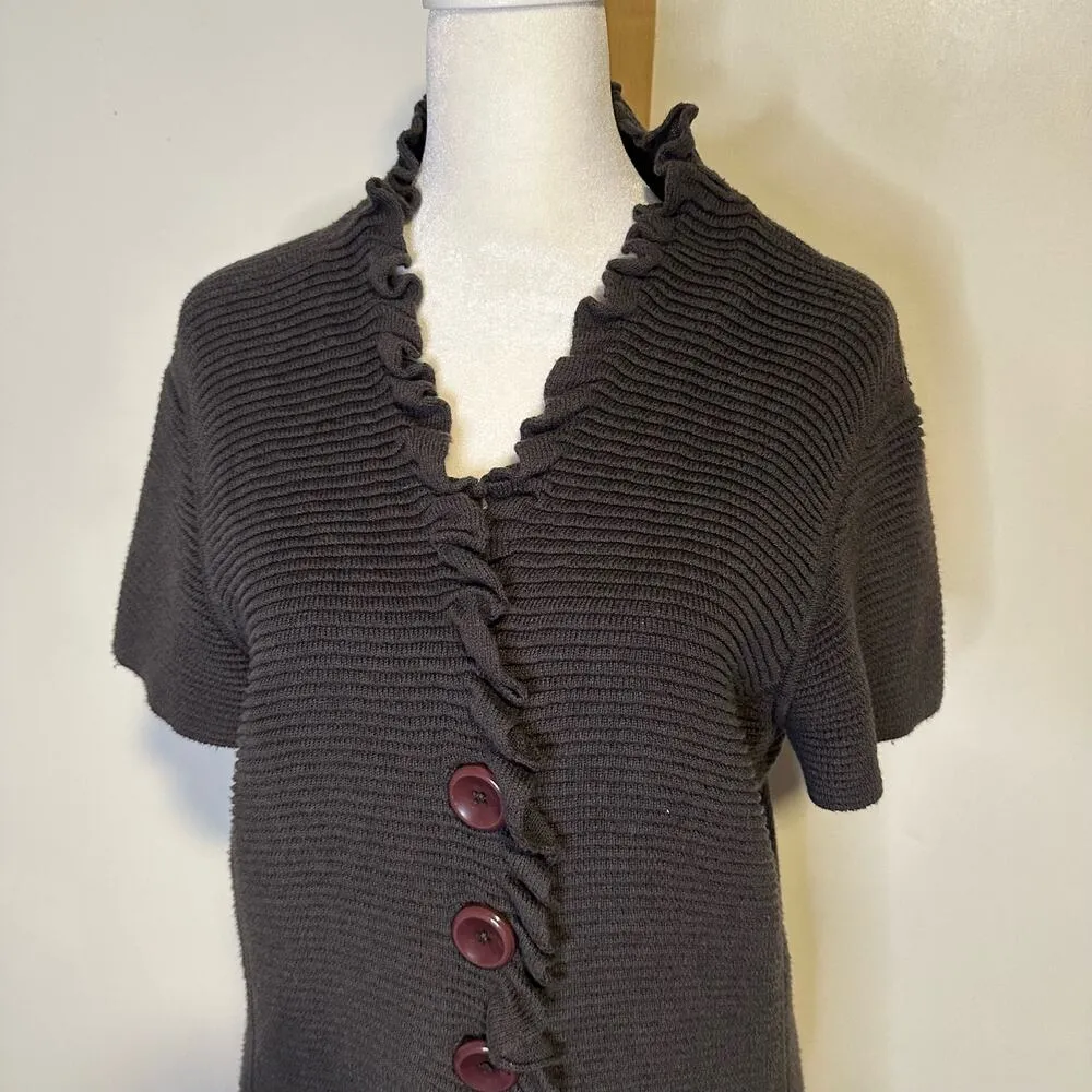 dark gray knit short sleeve button front cardigan sweater M - Image 4