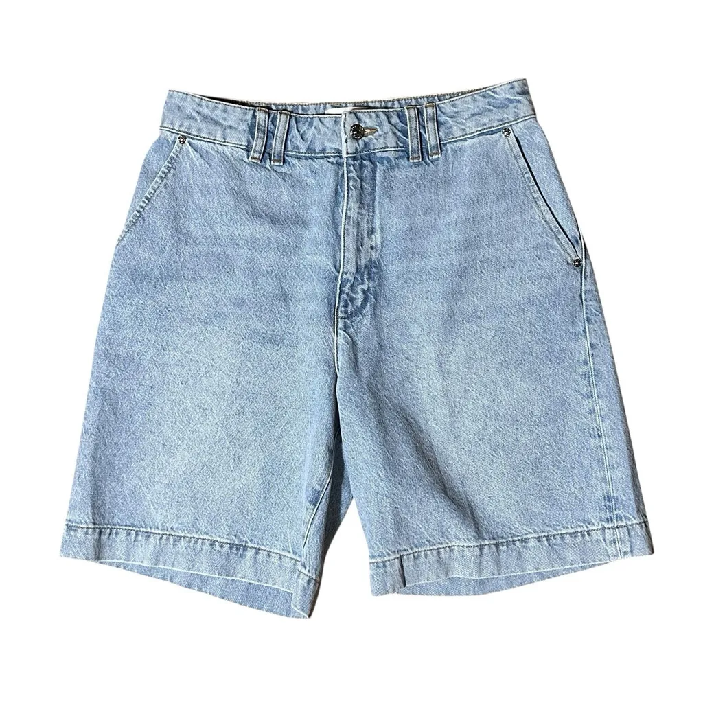 Frame NWT $258 The Trouser Shorts Denim Shudder Light Wash 29 Hi-Rise 8” Inseam - Image 4