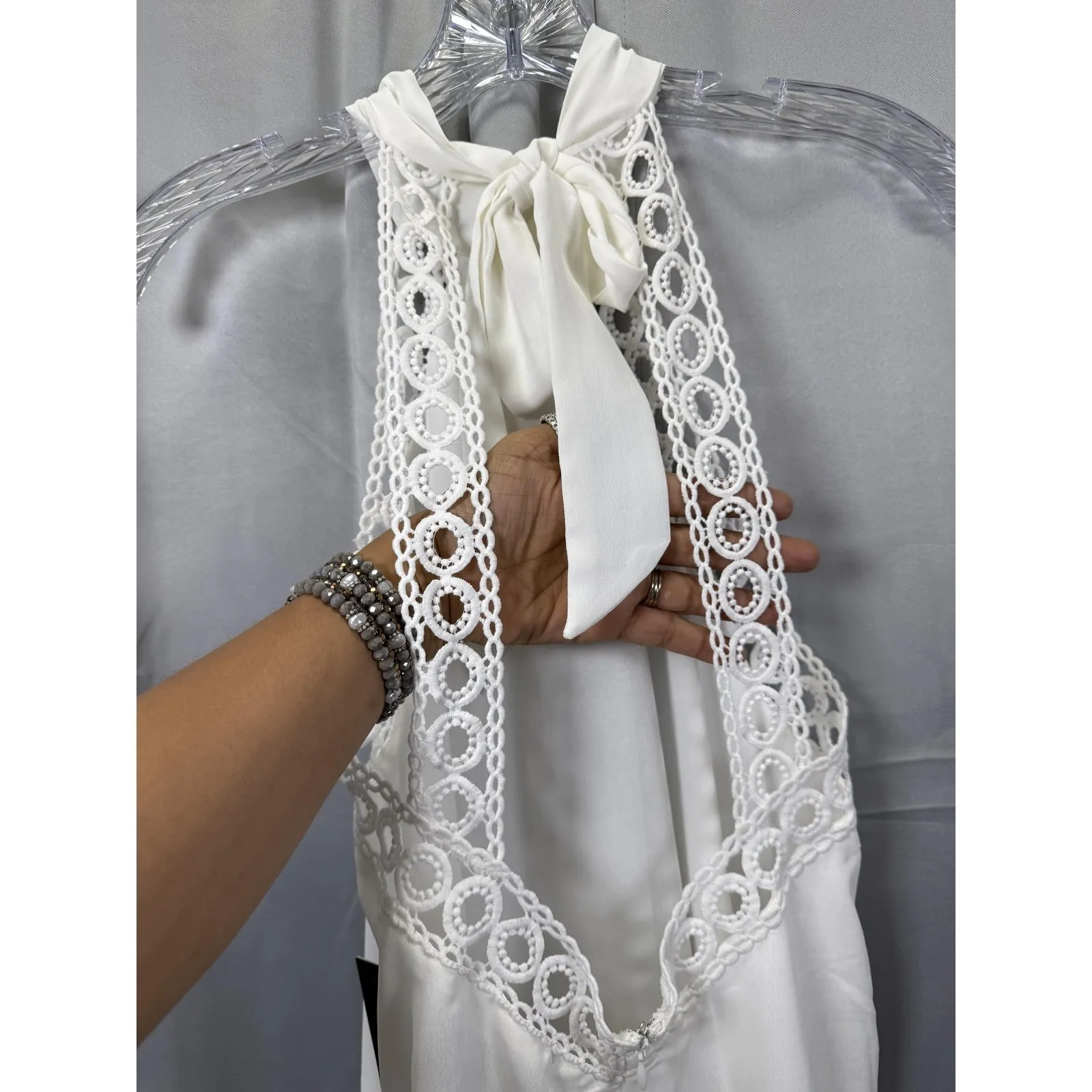 Lulus Halter Top Womens Medium White Lace High Neck Sleeveless Dressy Blouse‎ - Image 7