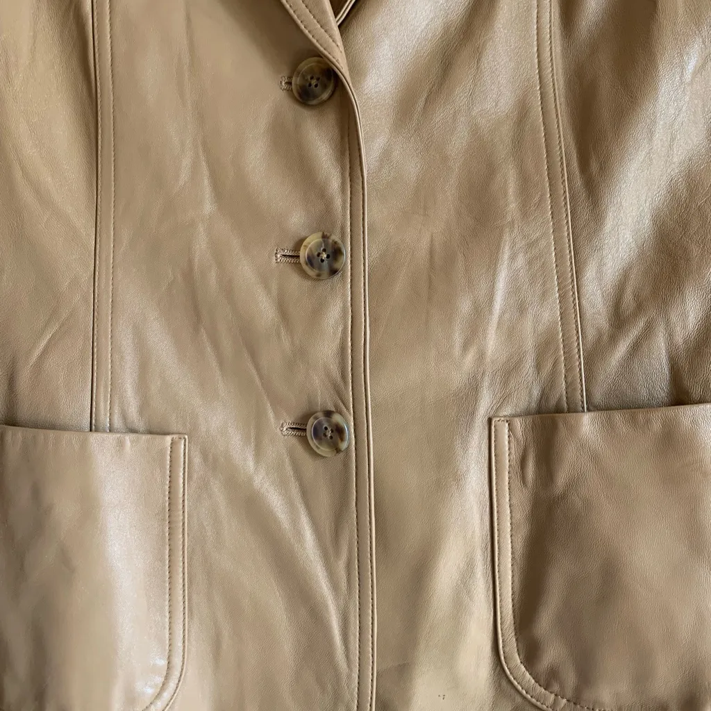 Talbots Tan Leather Blazer Women Size 6 Vintage Formal Casual Business Brown - Image 2