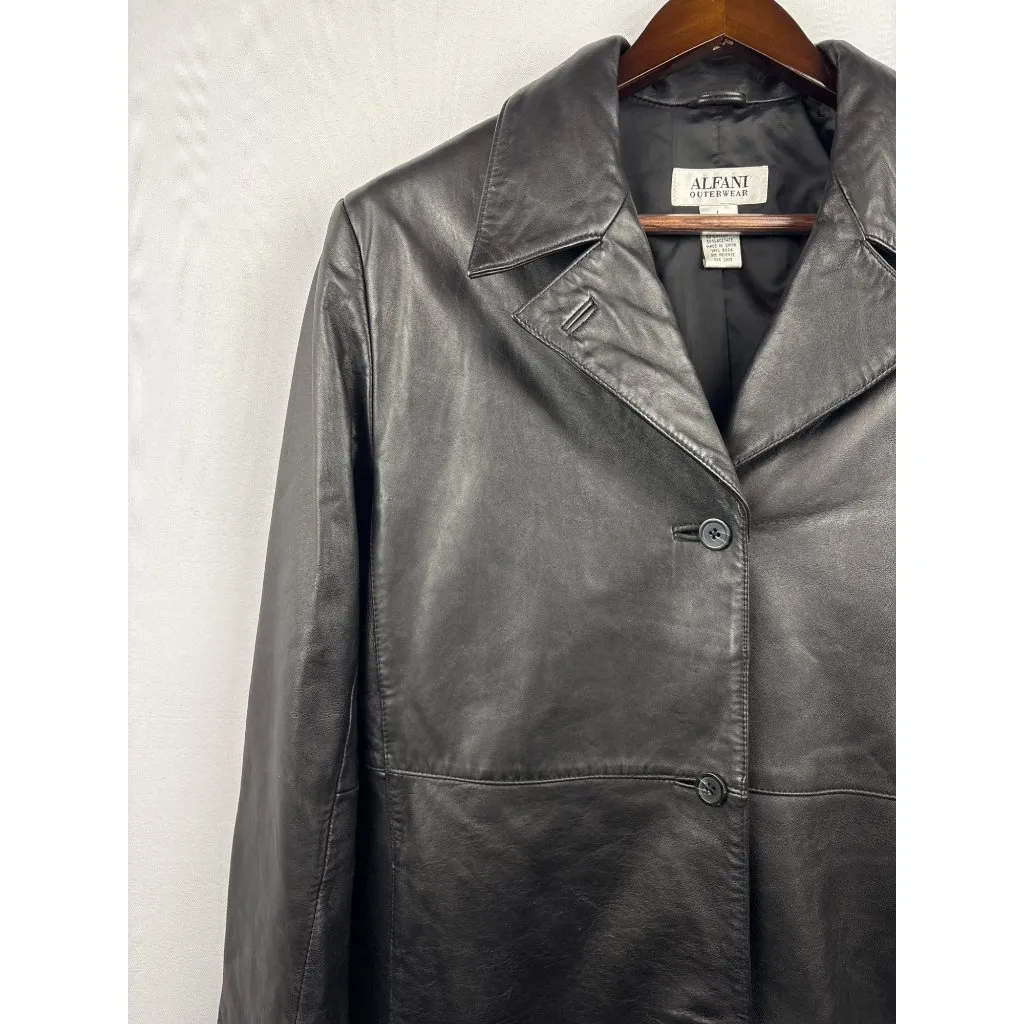 Women’s Alfani Outerwear Large Black Leather Overcoat - Image 2