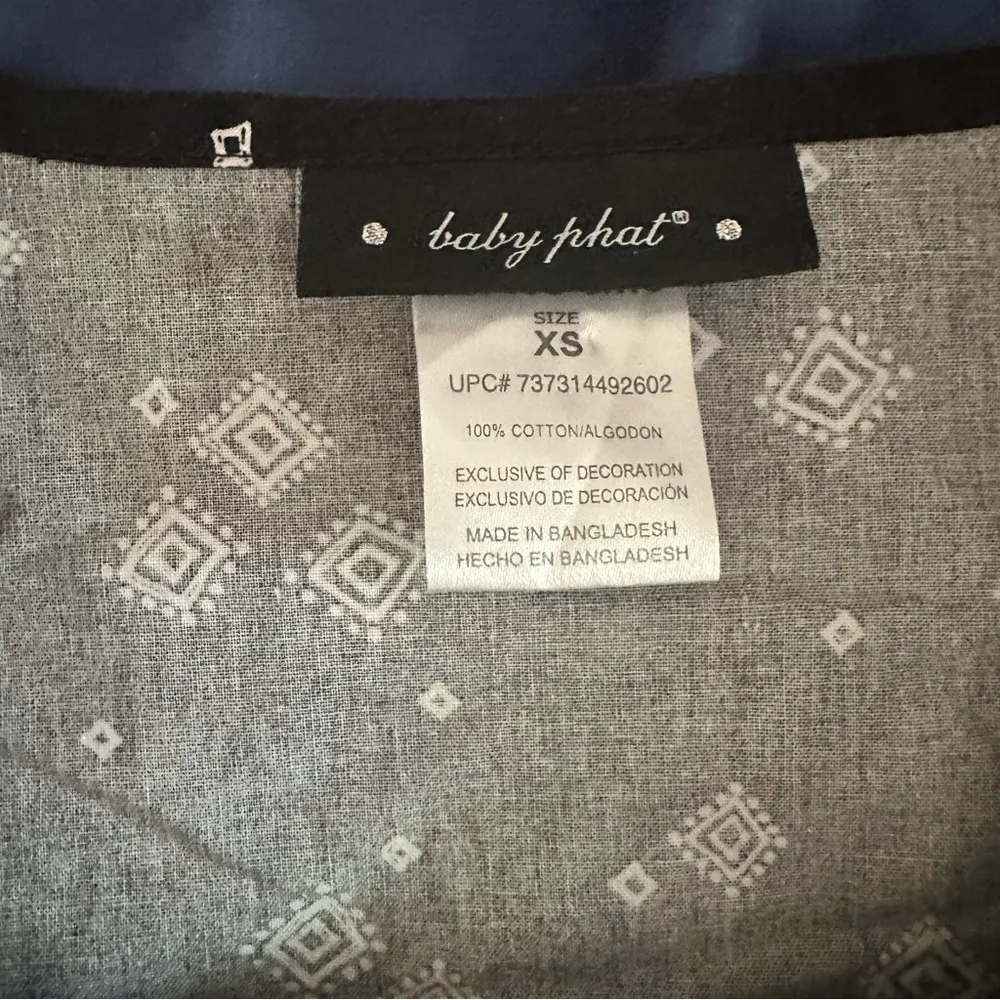 Baby Phat Vintage Black Graphic Embellished Cotton Blouse XS - Image 2