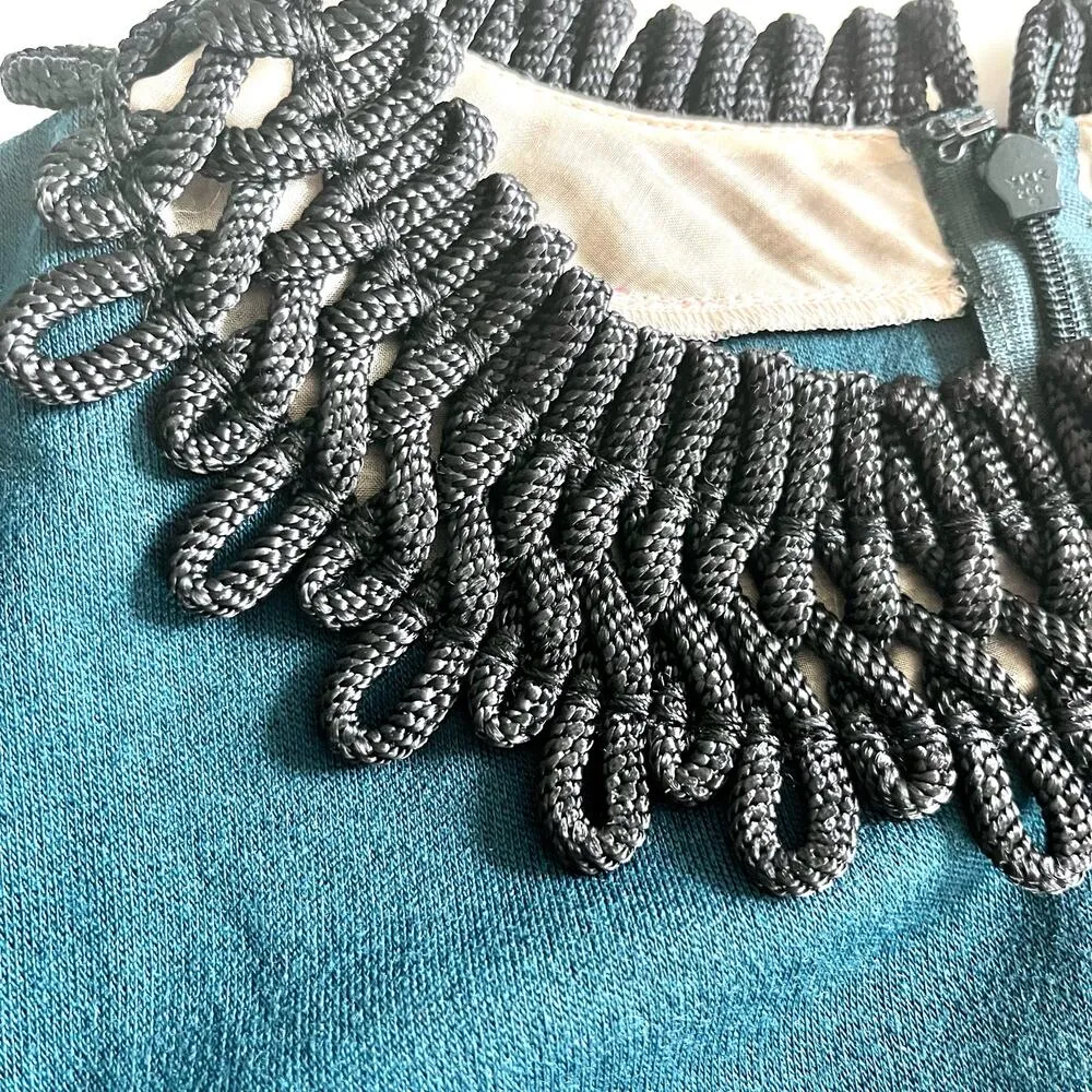 Andrew GN Embroidered Rope Trim Fit & Flare Dress Green Size 36/ US 4 - Image 3