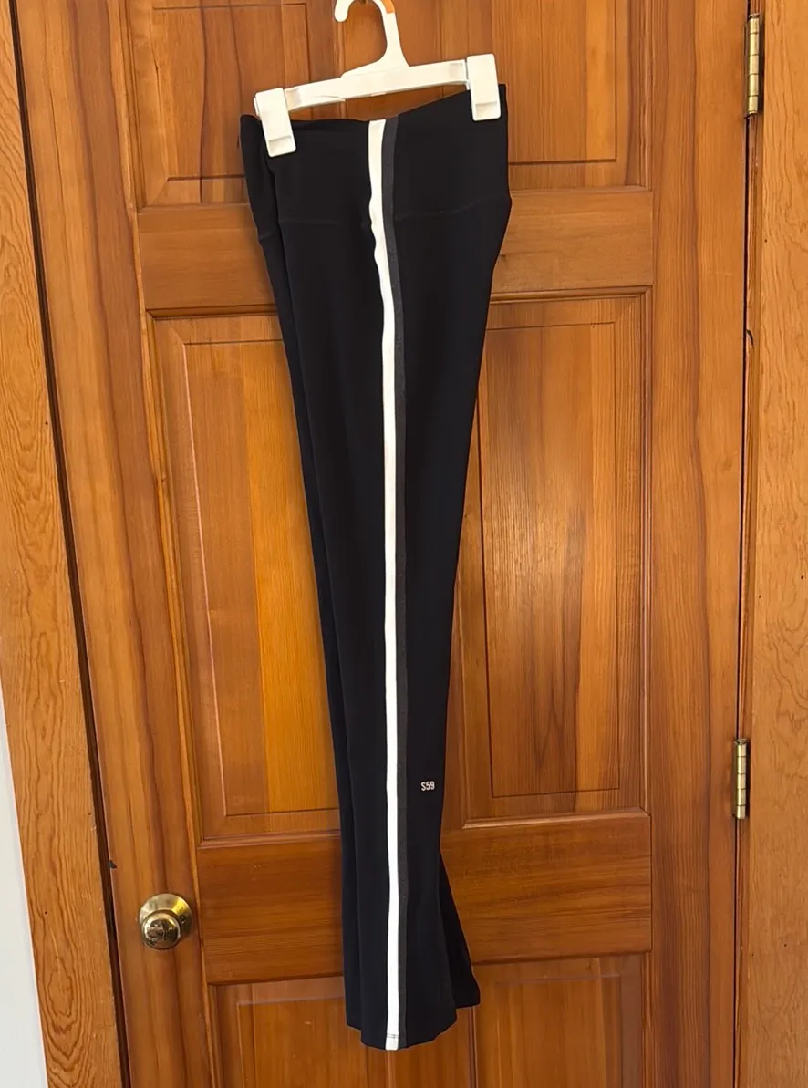 Black Flare Leggings; White and Grey Stripe - Image 4