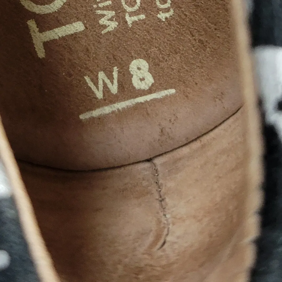 TOMS Reina Tribal Wedge 8 Black White Canvas‎ Peep Toe Cork Heel Slip On Cushion - Image 8