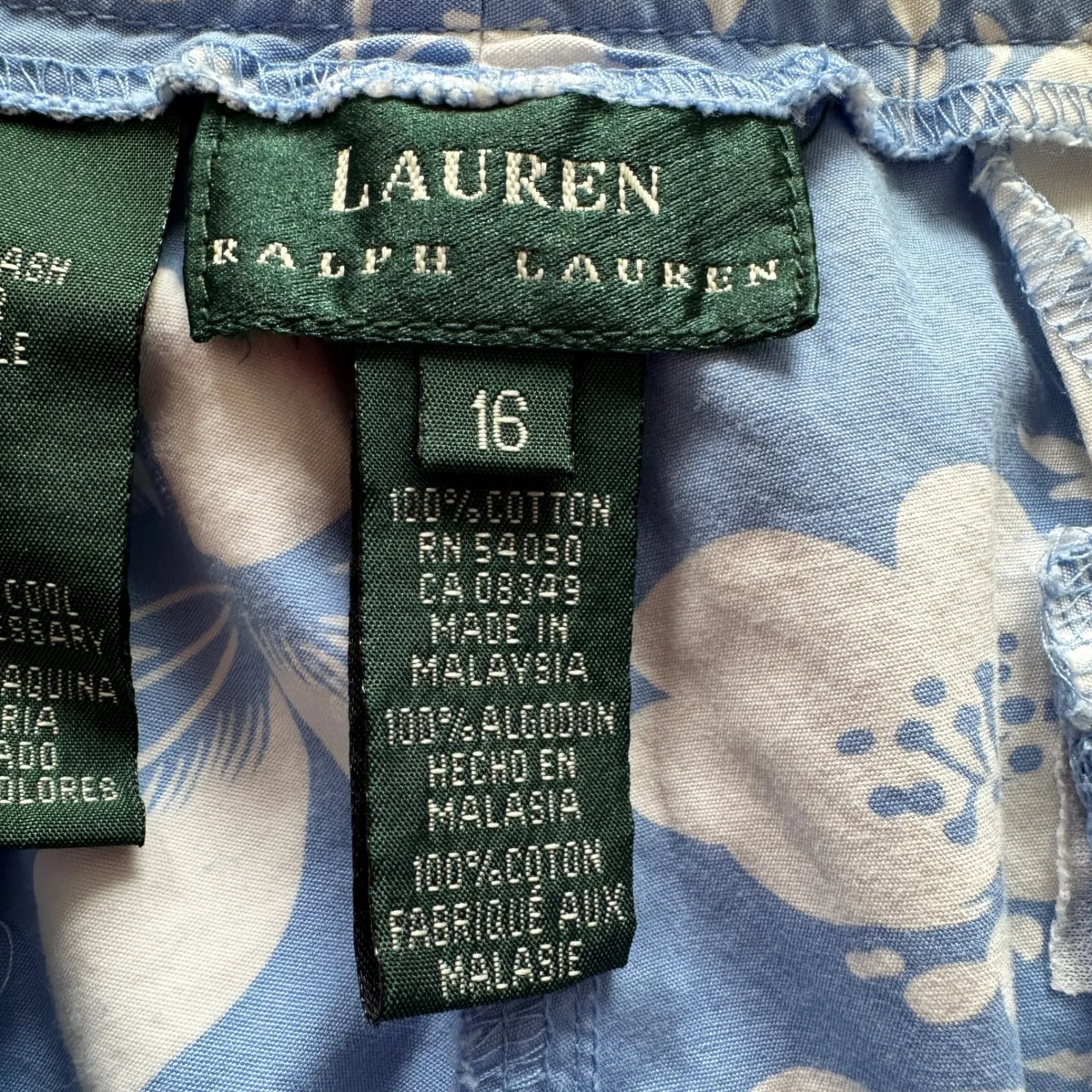 Lauren Ralph Lauren Women 16 Blue White Floral Capri Pants Cropped Resort Cotton - Image 4