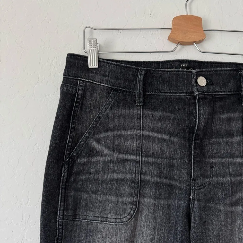 WHBM High Rise Straight Crop Jeans in Black Wash Utility Patch Pockets Size 12 - Image 5