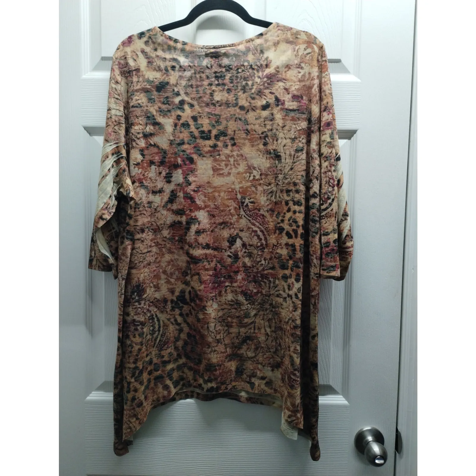 Catherines Size 18/20W (1X) Brown Animal Abstract Embellished Asymmetric Hem Top - Image 2