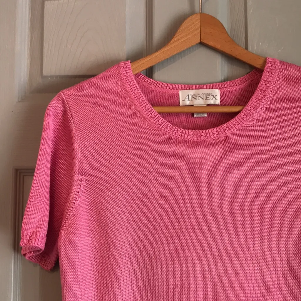 Casual Corner Annex Women's L Pink Rayon Cotton Knit Short Sleeve Sweater Top Size L - Image 2