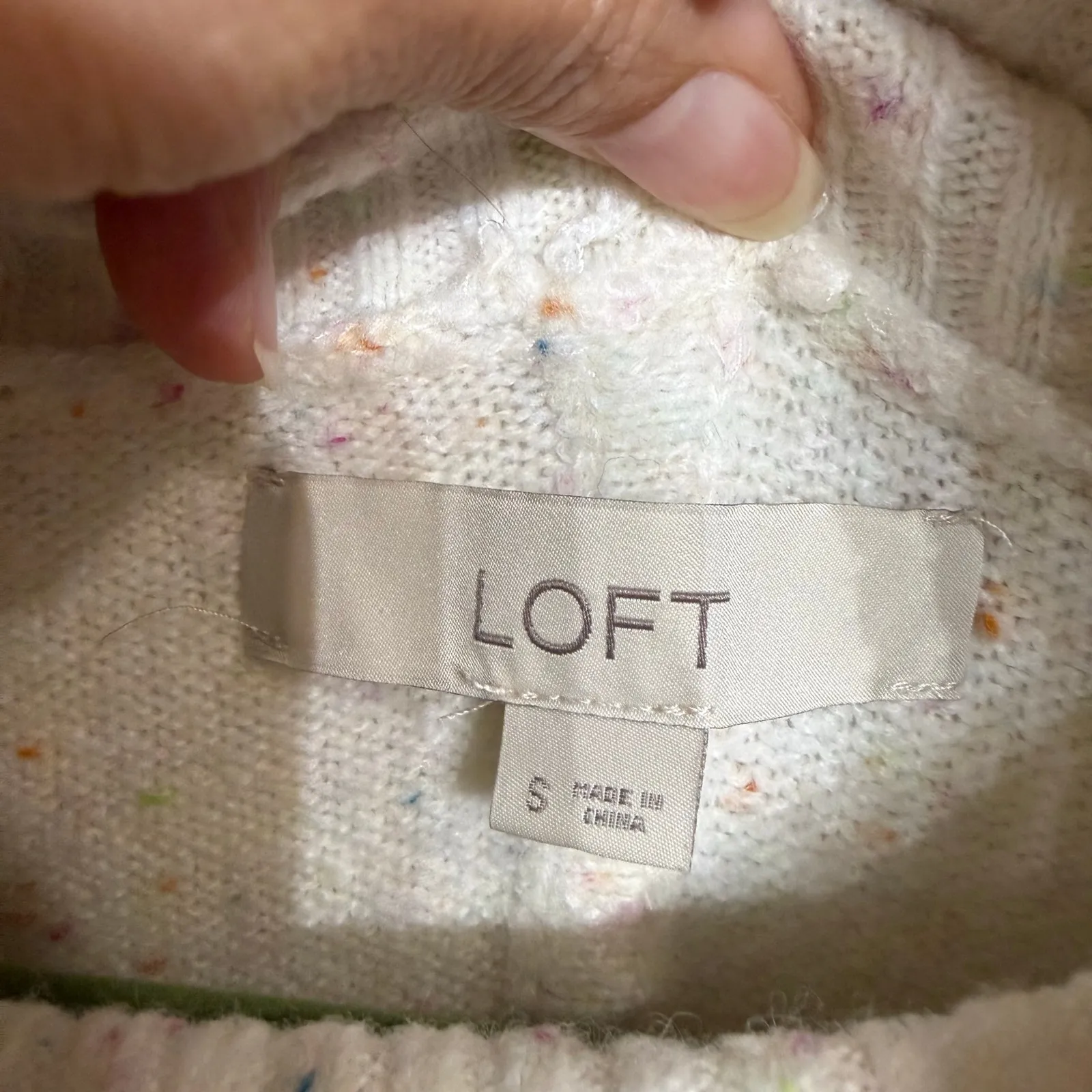 Loft White Speckled Cowl Neck Sweater Sz S - Image 5