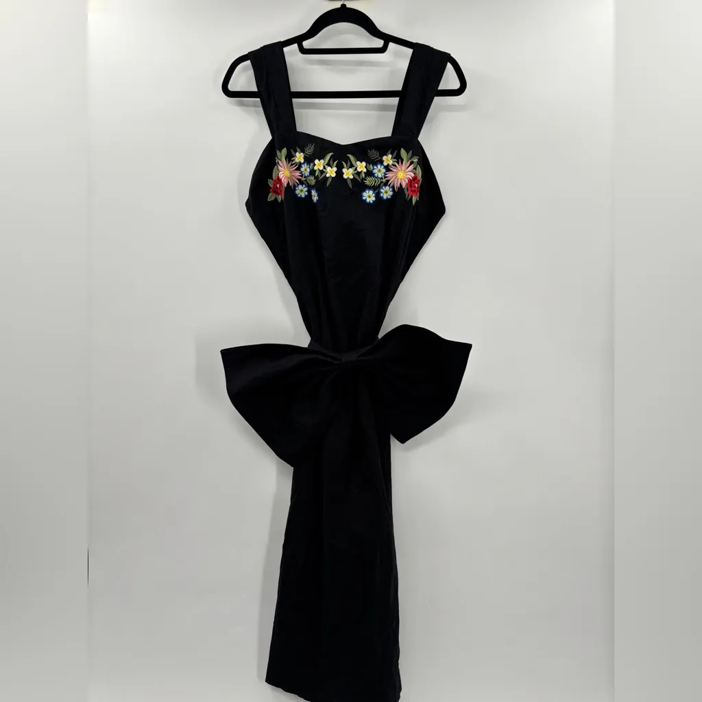 Fanm Mon Dolce Midi Bow Embroidered Black Dress Size XL - Image 6