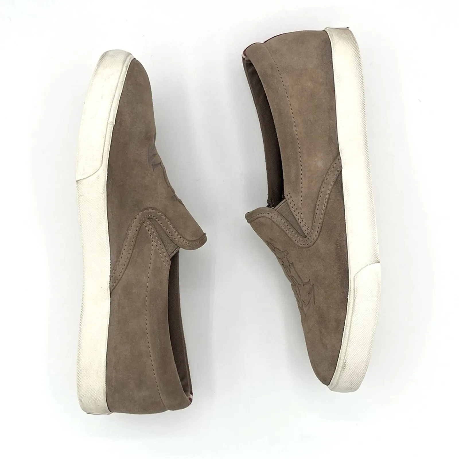 Lauren Ralph Lauren Ricci suede slip on shoes leather logo Sneaker khaki Sz 9 - Image 11