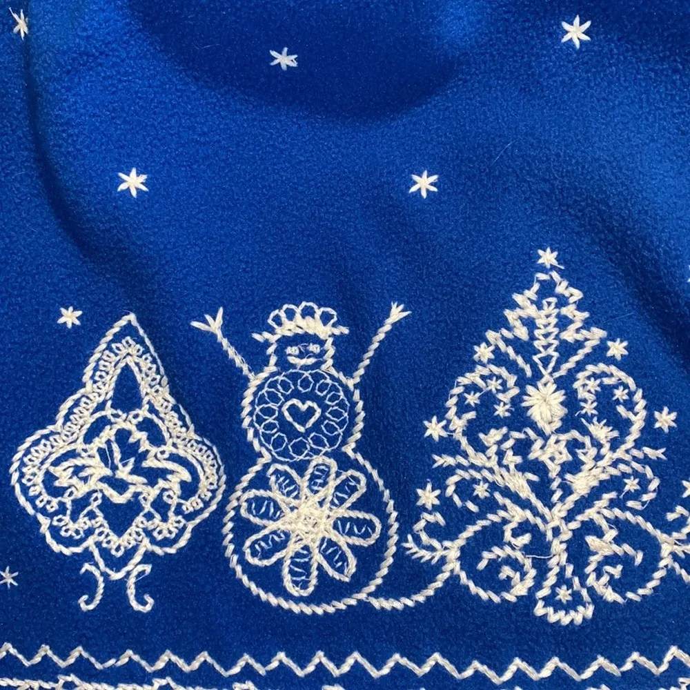 MOUNTAIN LAKE XL womens blue white full zip up vest snowmen trees holiday theme - Image 12