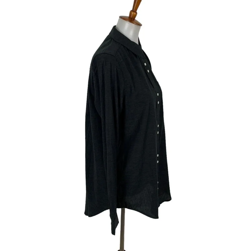 Lila P Medium Gray Button Down‎ Shirt Long Sleeve Minimalist Capsule Wardrobe - Image 2