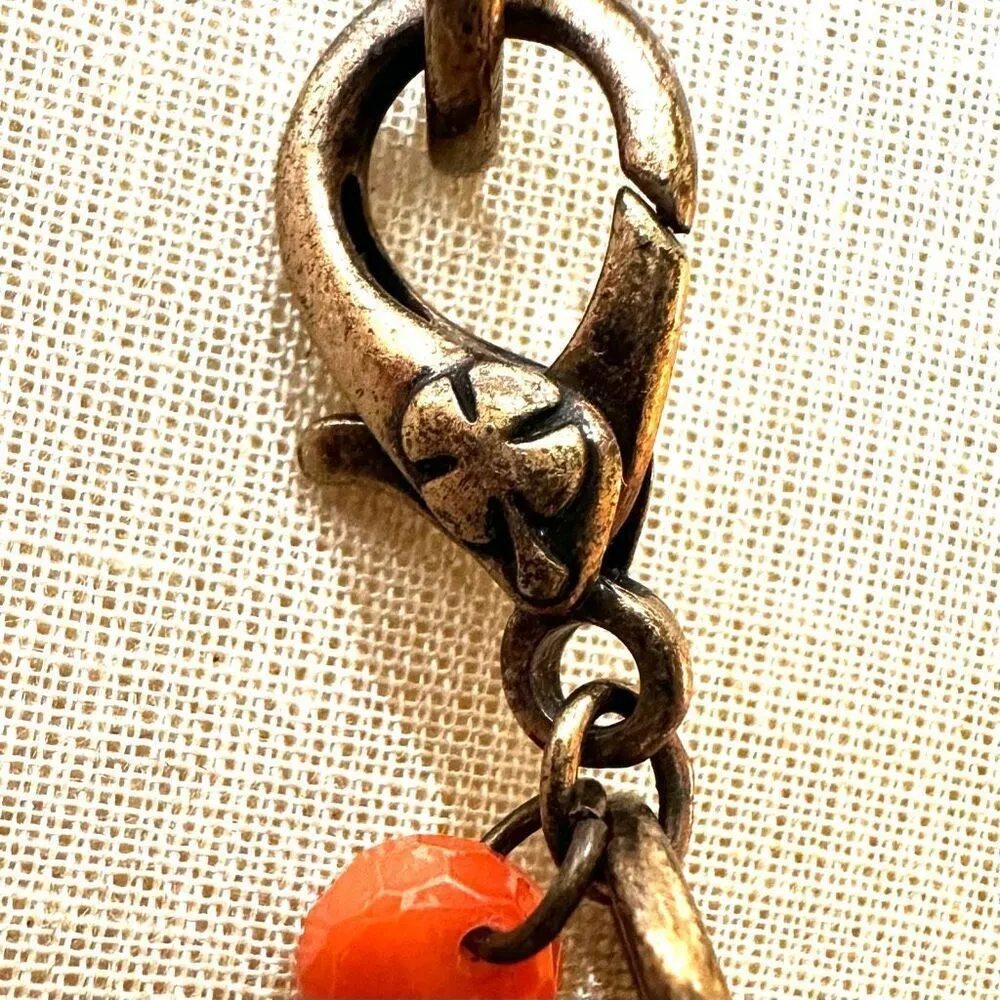 LUCKY BRAND Brass & Orange Beaded Necklace with Enameled Flower Center - Image 7