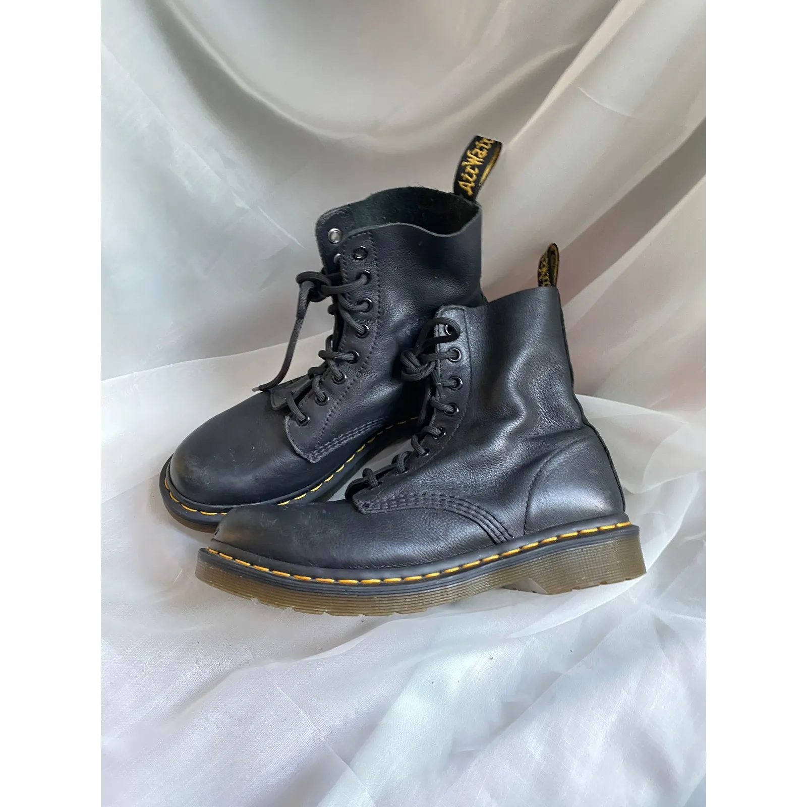 Dr Martens 1460 Pascal Leather Lace Up Moto Black Combat Boots 8 Biker Bohemian - Image 2