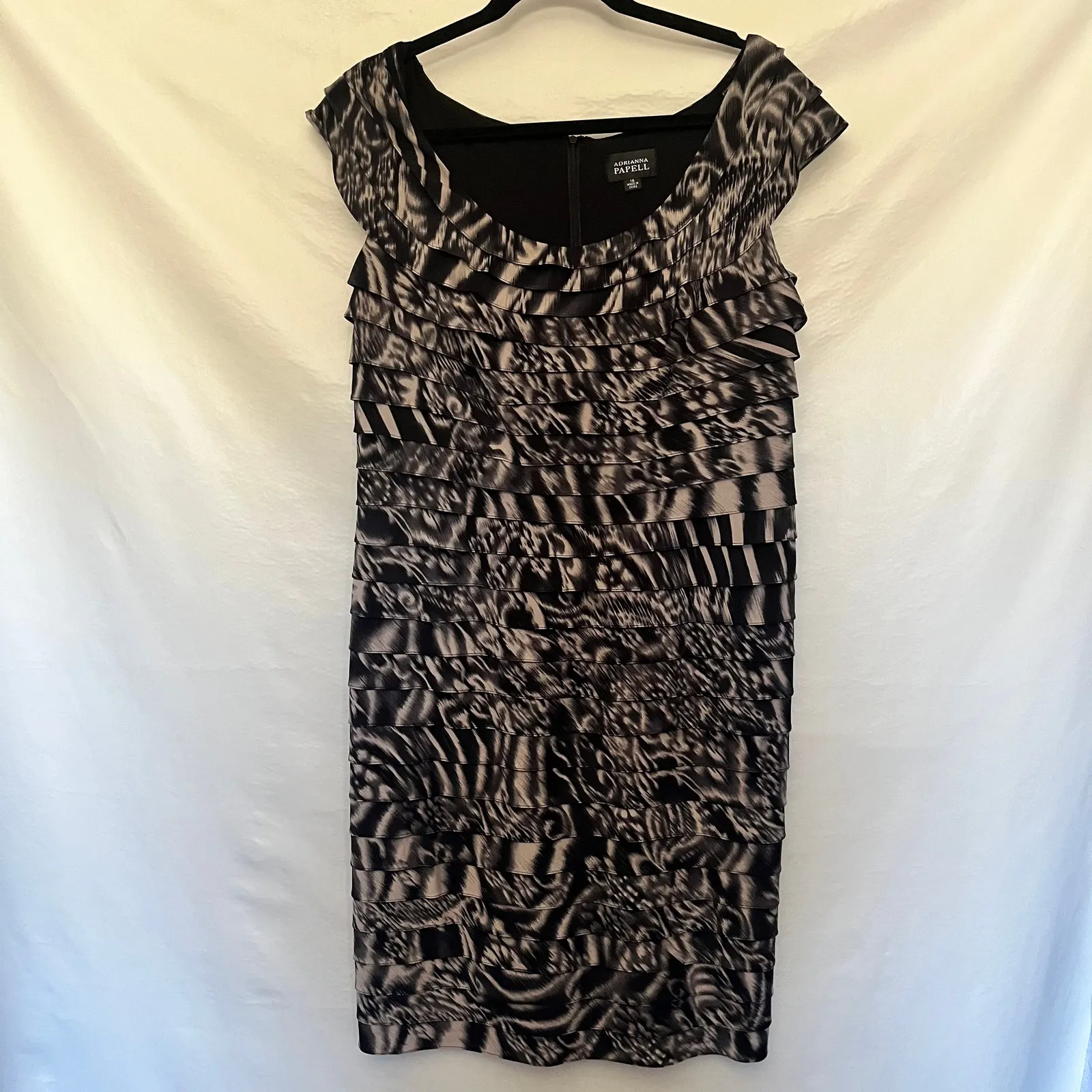 Adrianna Papell Ruffle Sheath Dress Sz 14 Tiered Abstract Glam Art Deco Cocktail - Image 14