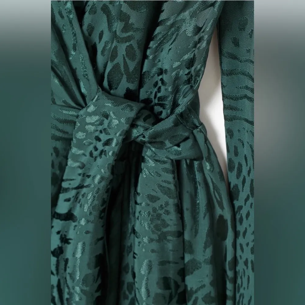 Forest Green Woven Leopard Wrap Front Romper - Image 5