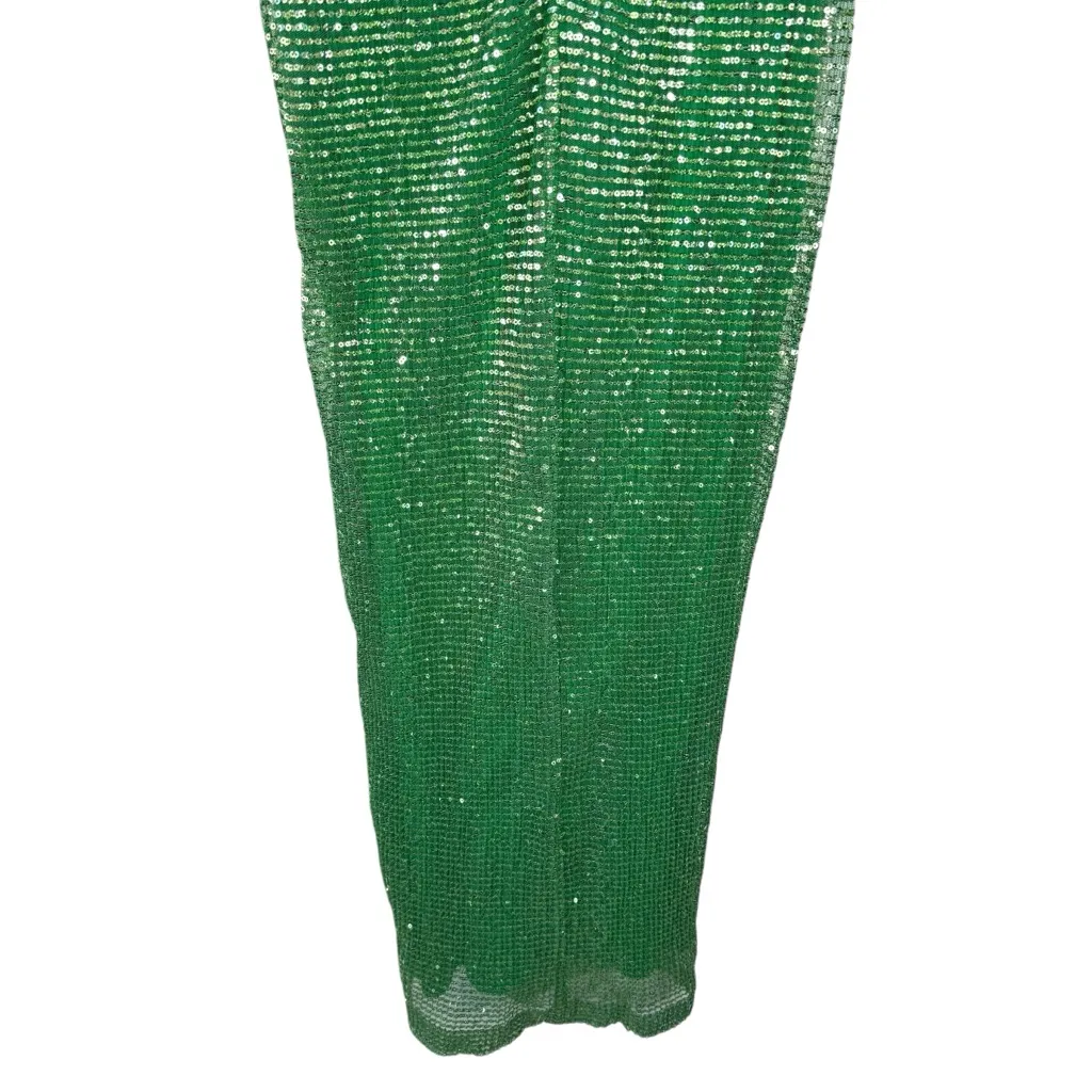 H:OURS REVOLVE Mahlia Maxi Dress in‎ Green Sequined Deep V-Neck Slit Party XS - Image 8