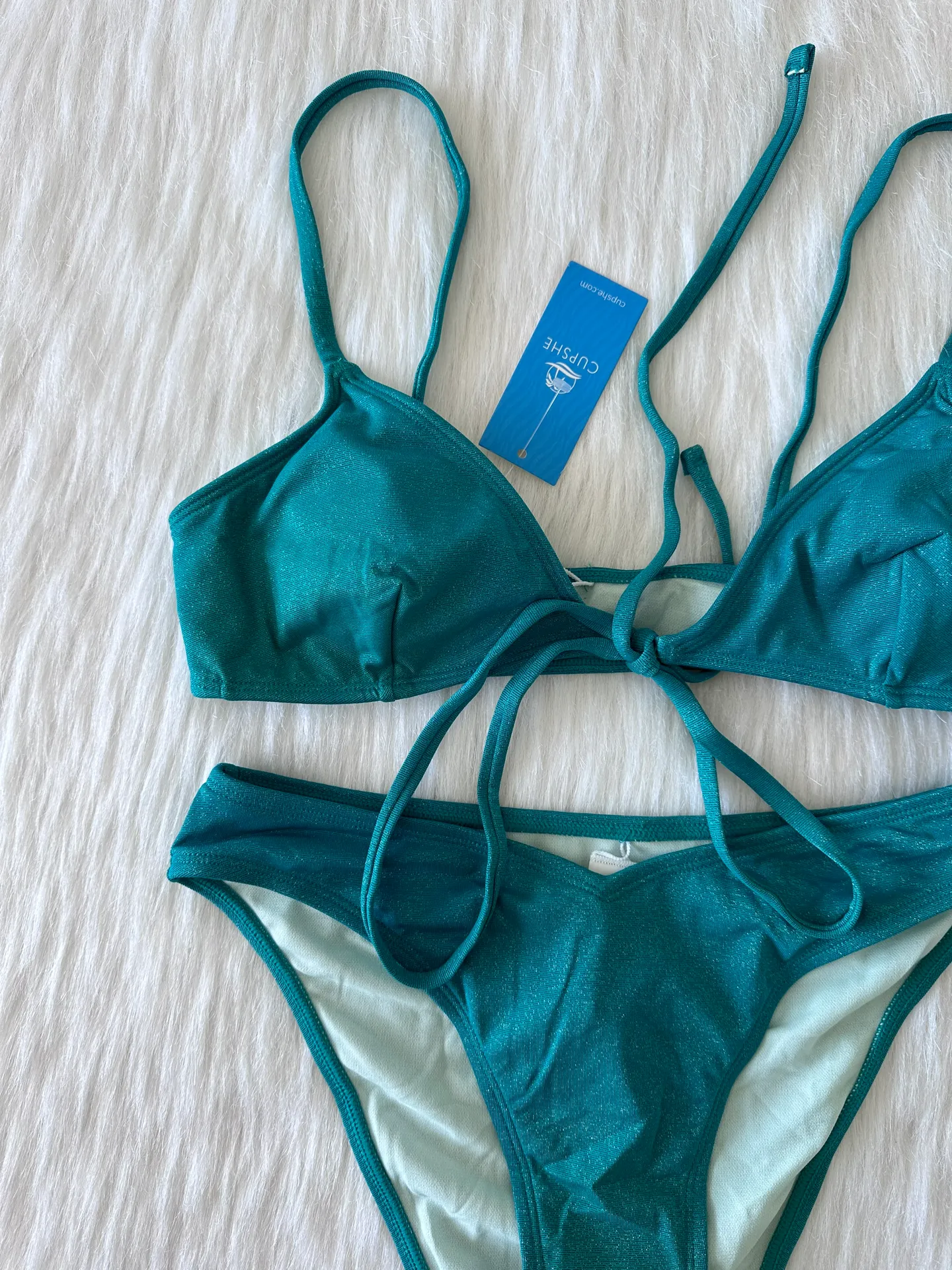 Cupshe NWT  Teal Shimmer Bikini Set Size Small - Image 5