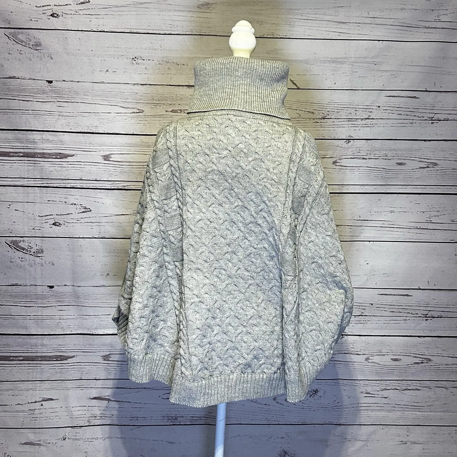THML Gray Cable Knit Turtleneck Poncho Sweater Size Medium - Image 3