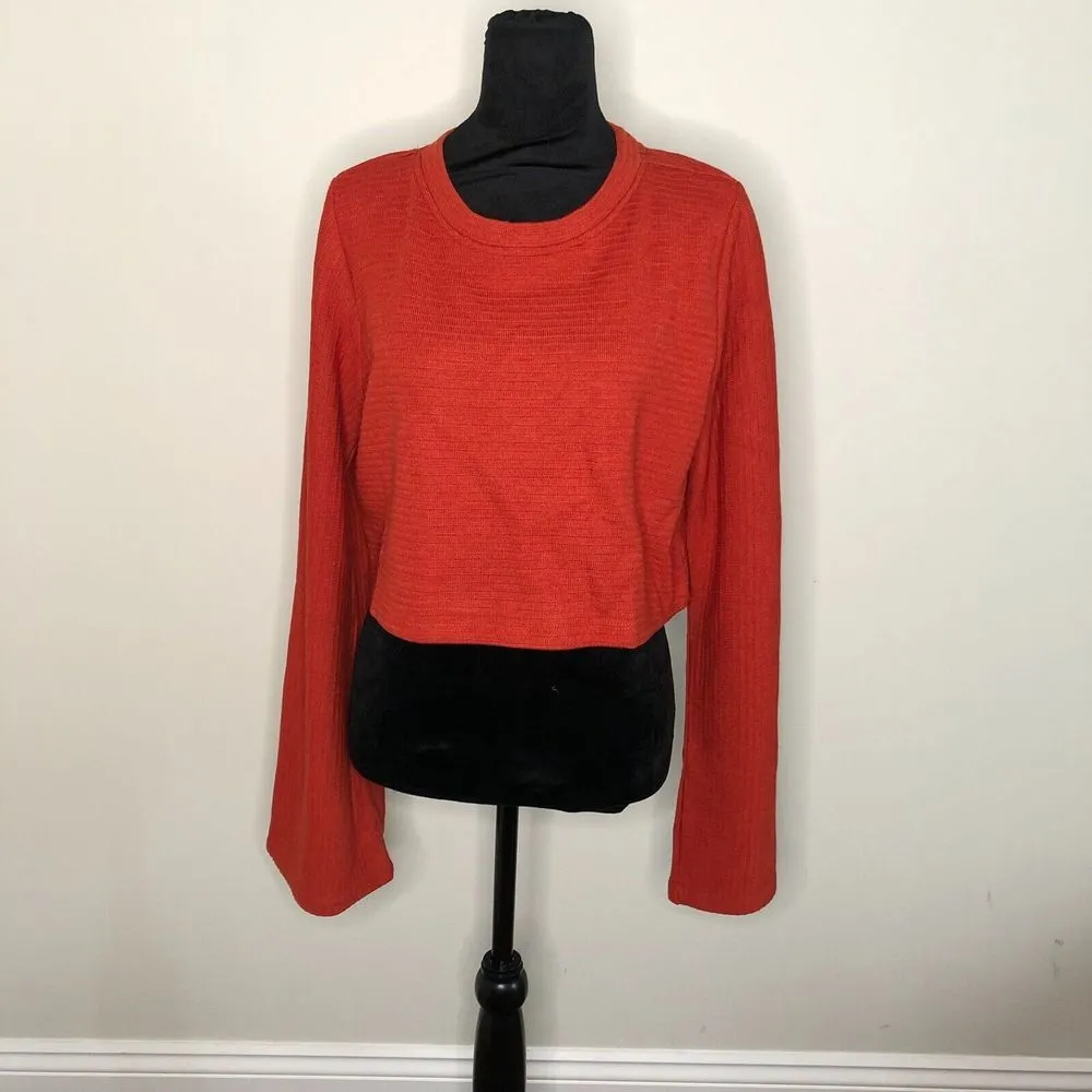 Band Of The Free Womens Sweater Medium Red Loose Knit‎ Long Sleeve Crop NWT - Image 2