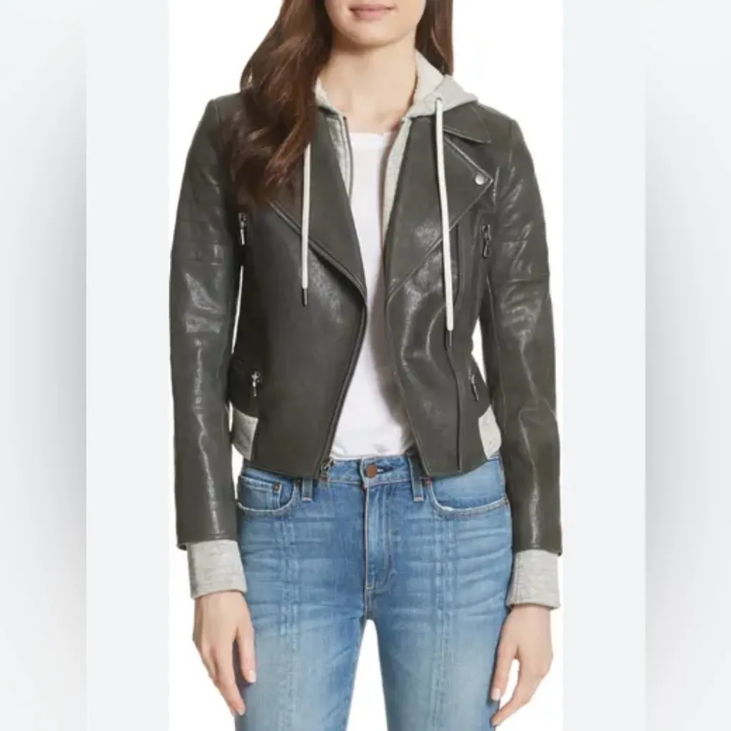 Alice + Olivia Avril Hooded Combo Leather Jacket Size S - Image 2