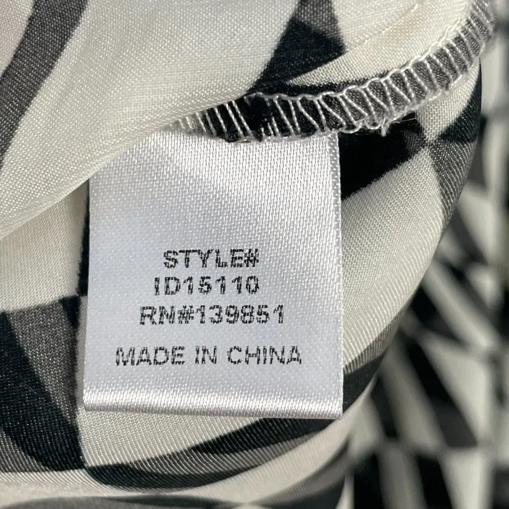 Oddy Dress‎ Geometric Pattern Black White Gray Women Shirred Smocked Bodice Midi Size M - Image 15